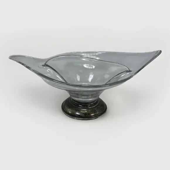 VTG Frank M Whiting Clear Glass Curved Candy Dish 925 Sterling Silver Base MCM - Picture 6 of 11